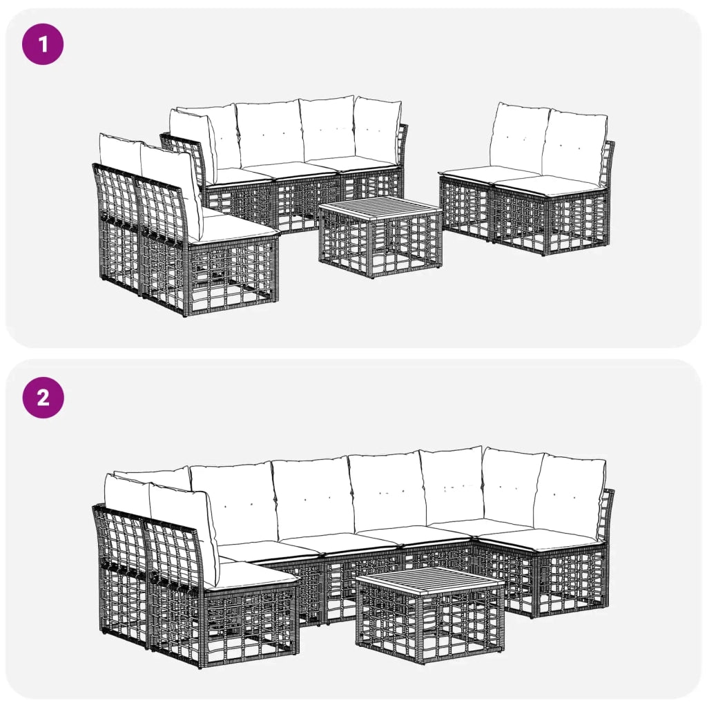Set di divani da esterno 8 pcs Nero e Grigio scuro Poliestere
