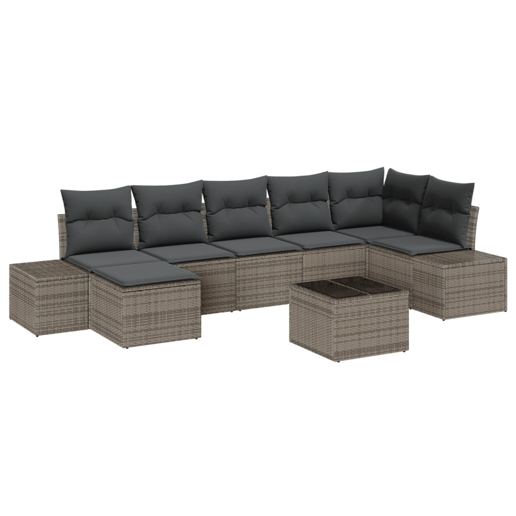Set di Divano da Giardino da 7 Pezzi con Cuscini Rattan Polyrattan Grigio