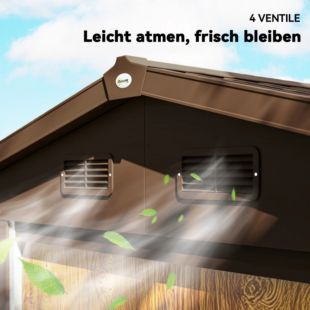 Casetta da giardino ¨C zephmum ¨C effetto legno, acciaio, marrone, 152x236x209 cm