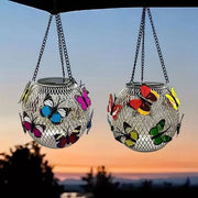 Lampade esterne in metallo, lanterne da appendere, illuminazione esterna decorativa acqua resistente per esterno, patio, giardino, vialetto, veranda, caldo bianco, Rete di luce farfalla - Bianco caldo (Set da 2)