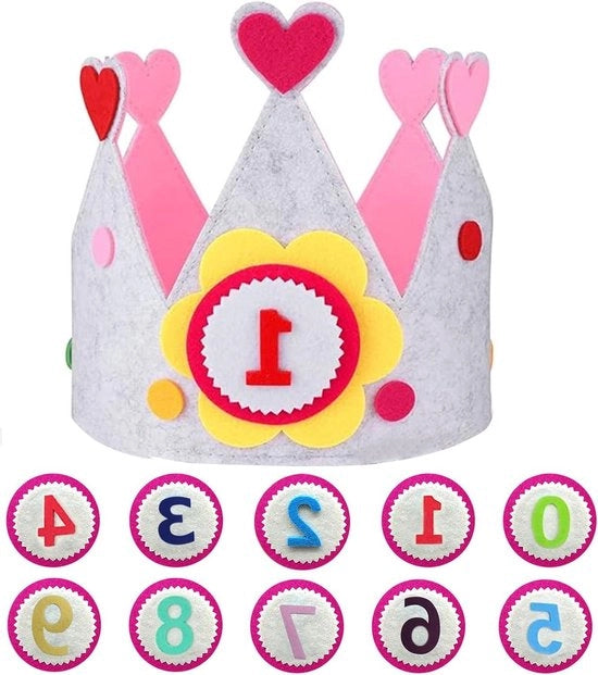 Corona di compleanno - corona in tessuto per compleanno dei bambini - ragazzi e ragazze - numeri intercambiabili 1-9 - decorazione per torta di compleanno - decorazione di compleanno