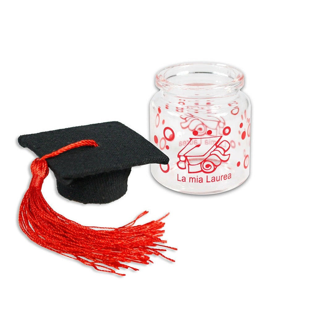 Trade Shop - 12 Barattoli In Vetro Con Tappo In Sughero Bomboniera Laurea Tocco Rosso -