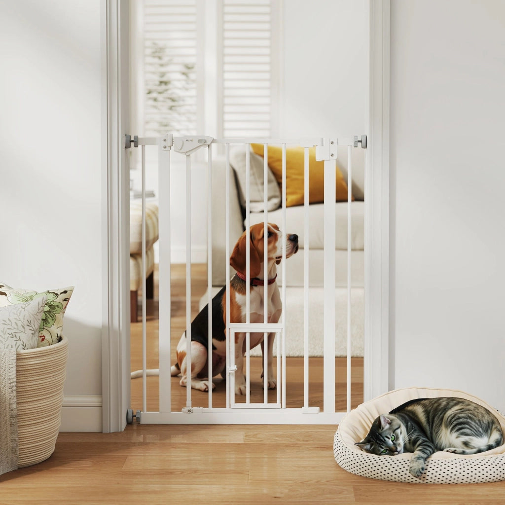 Barriera per Cani Estensibile con Porta ¨C Zephmum ¨C 74-80x91,4 cm Bianco