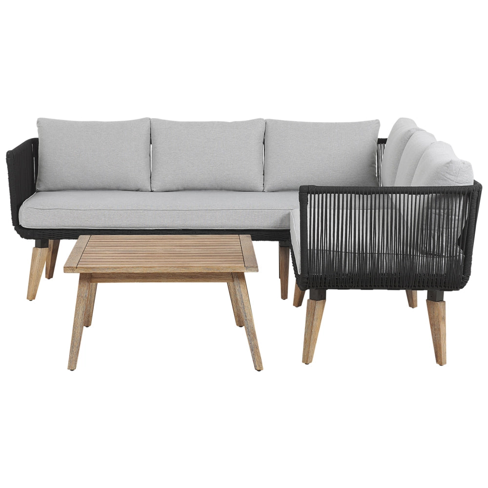 Set Conversazione Giardino Corda Grigia Divano Ad Angolo Tavolo In Legno Patio Esterno Moderno
