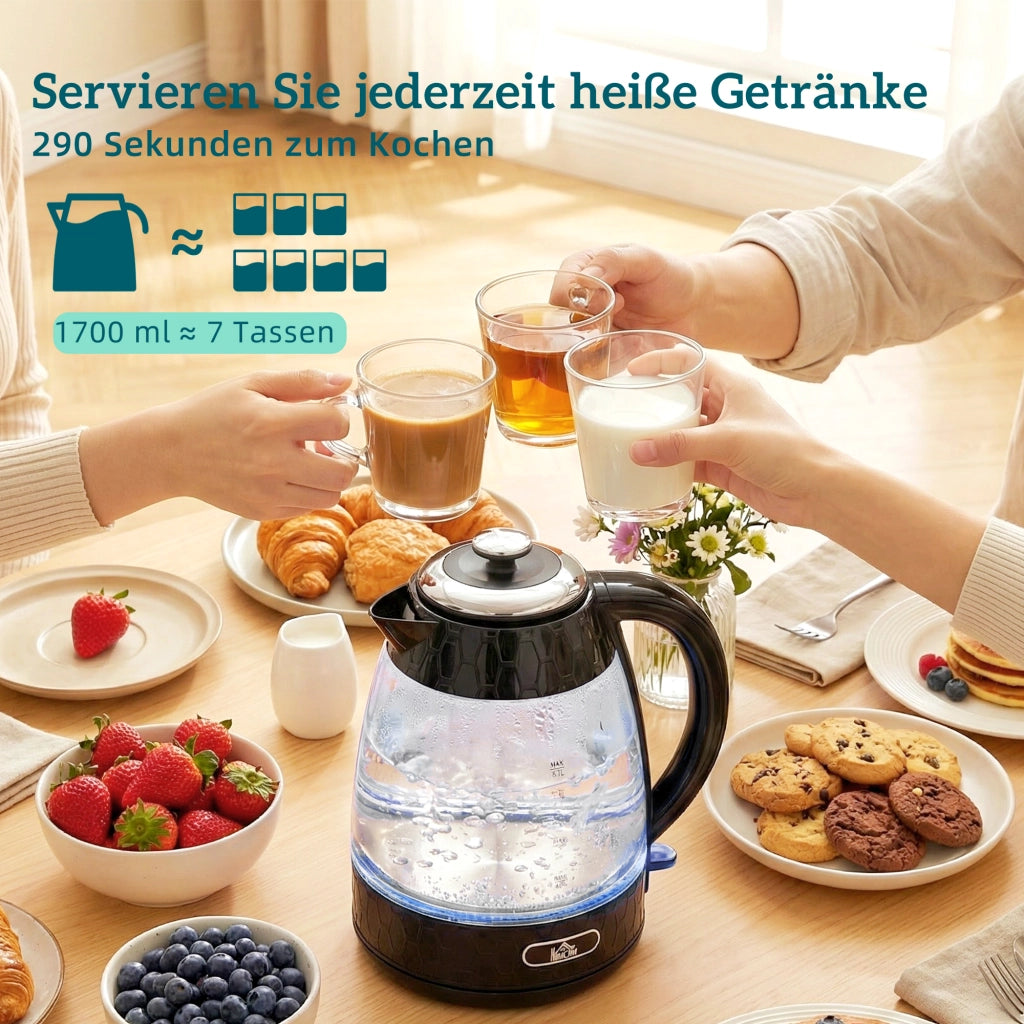 Bollitore Elettrico Veloce 1,7L 2200W con Tostapane 4 Fette e Filtro Anticalcare ¨C zephmum ¨C Nero