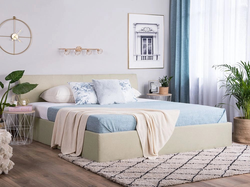 Struttura del letto Beige 180 x 200 cm con contenitore rialzato con testiera