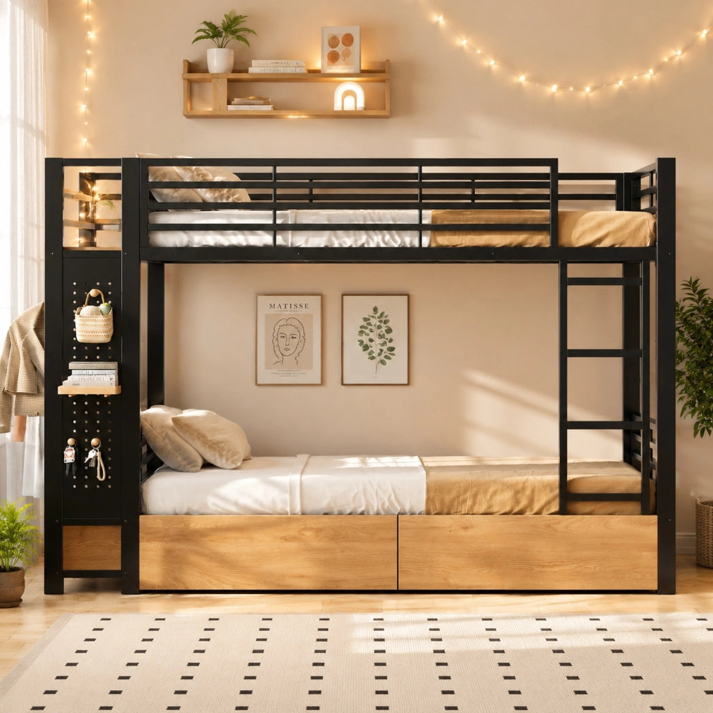 letto a castello mdf metallo nero 90 x 200 cm