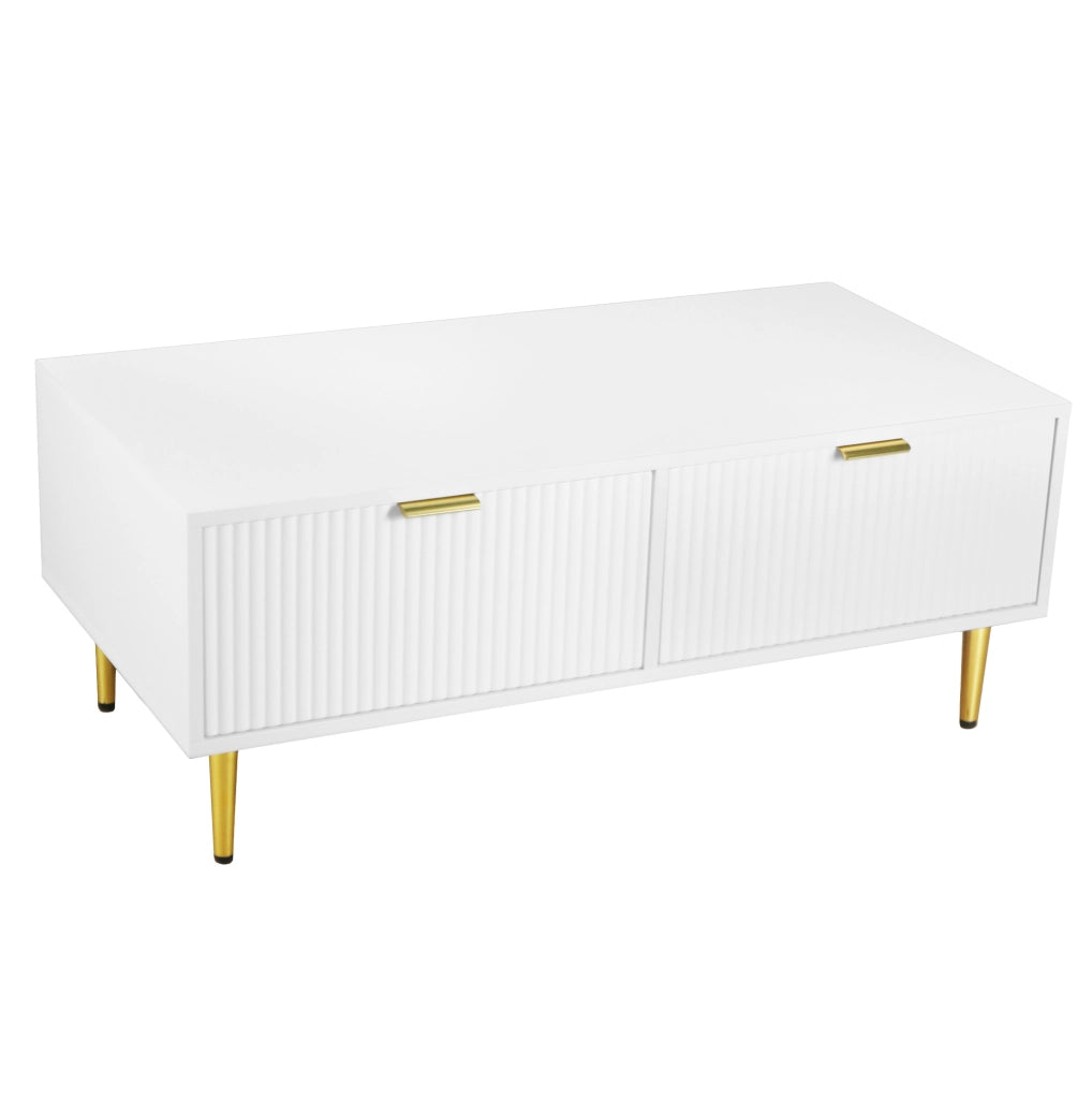 Tavolino da caffè moderno 100x50x40 cm con 2 cassetti in MDF bianco e oro