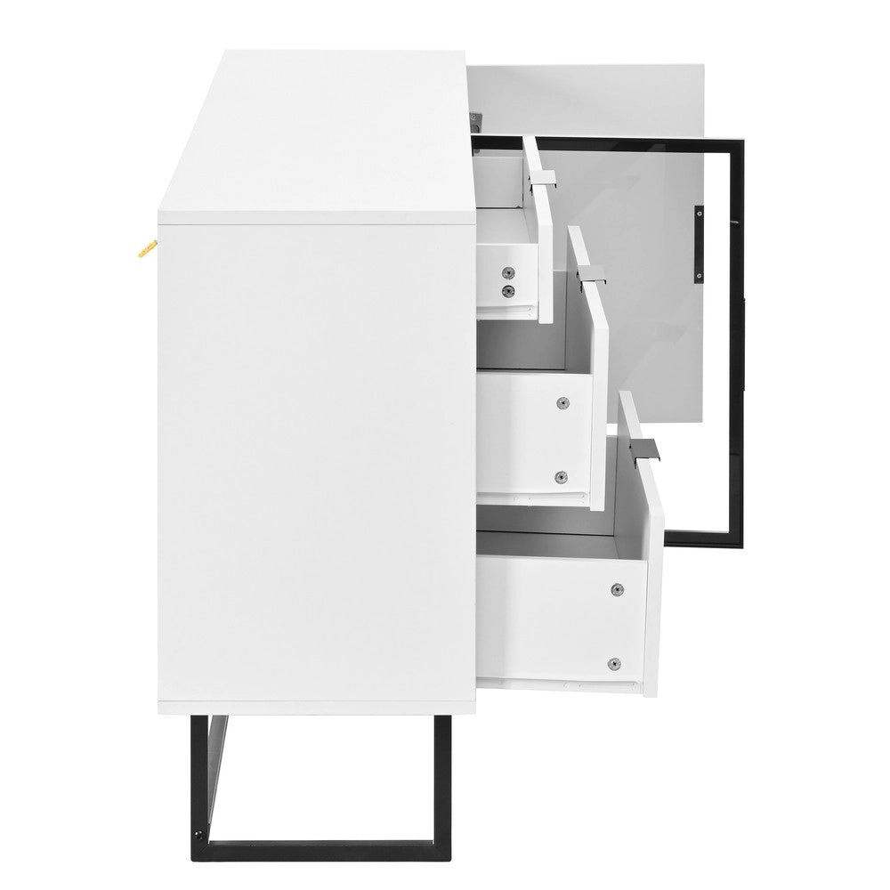 Mobile Credenza con Vetrina, Cassetti e LED ¨C MINIMAL ¨C Bianco Lucido