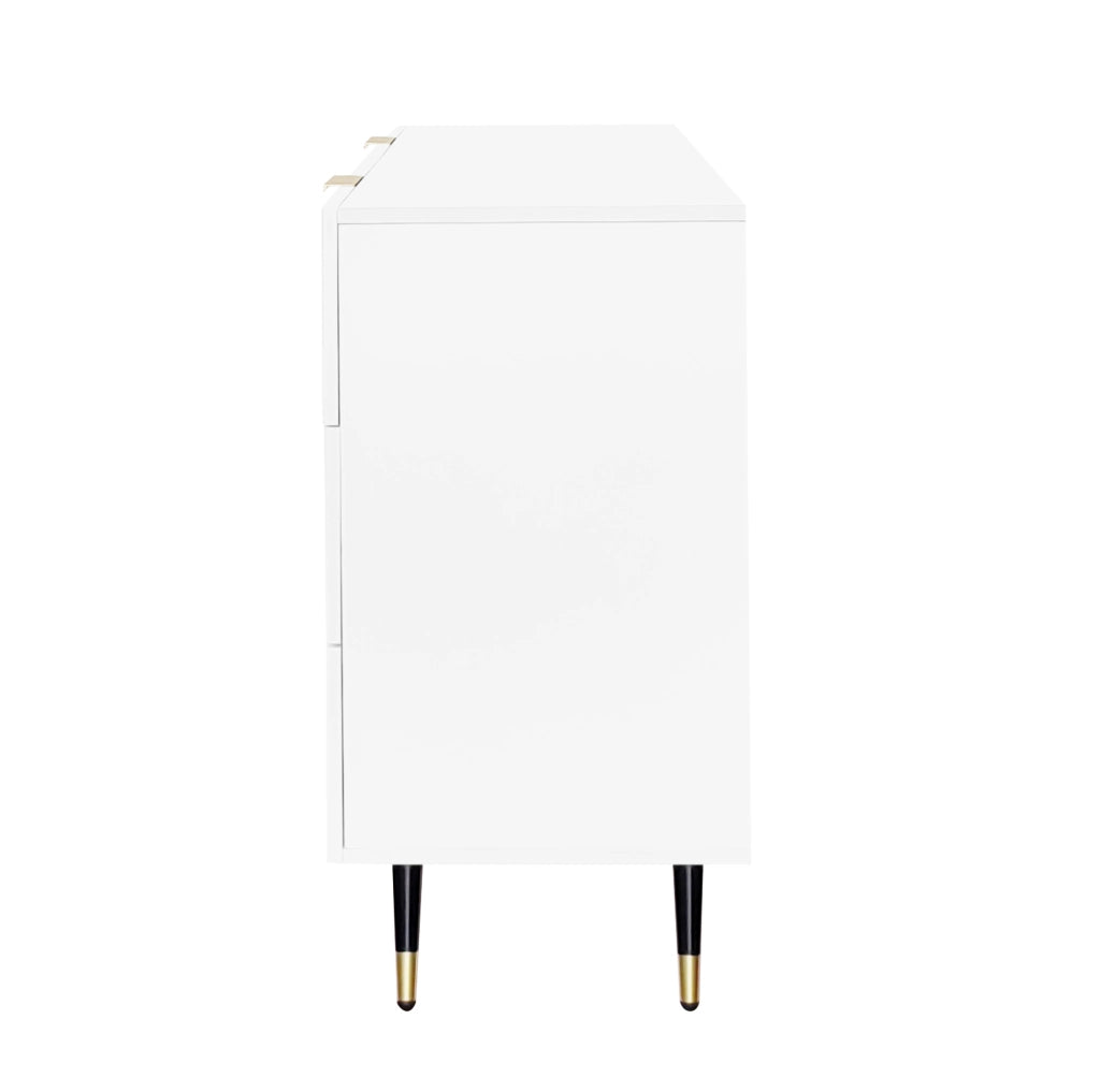 Credenza ULEVR 120x40x77 cm con 6 cassetti, superficie ondulata, bianco e oro