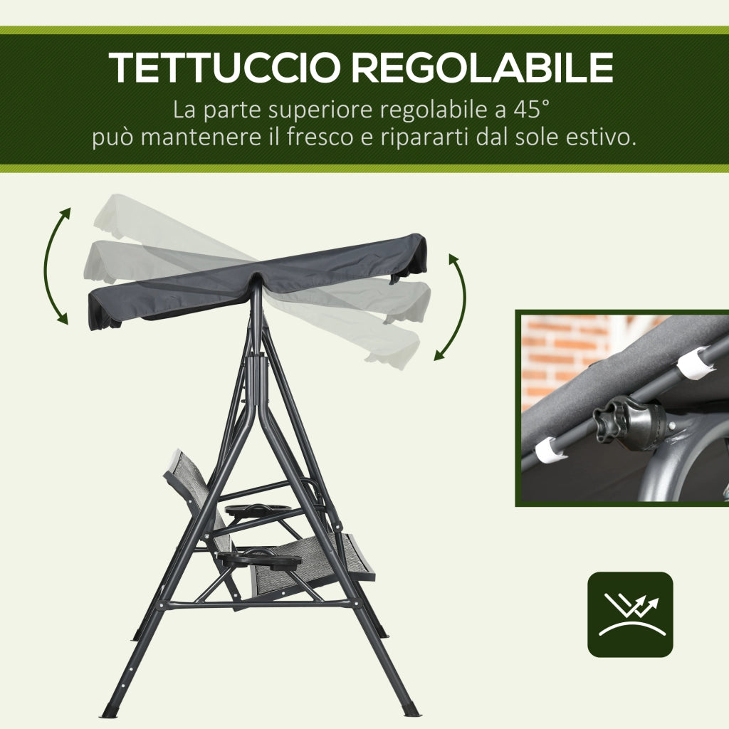 Easycomfort Dondolo da Giardino 3 Posti in Rattan PE e Acciaio con Tettuccio Regolabile e Portabicchieri, 204x112x150 cm