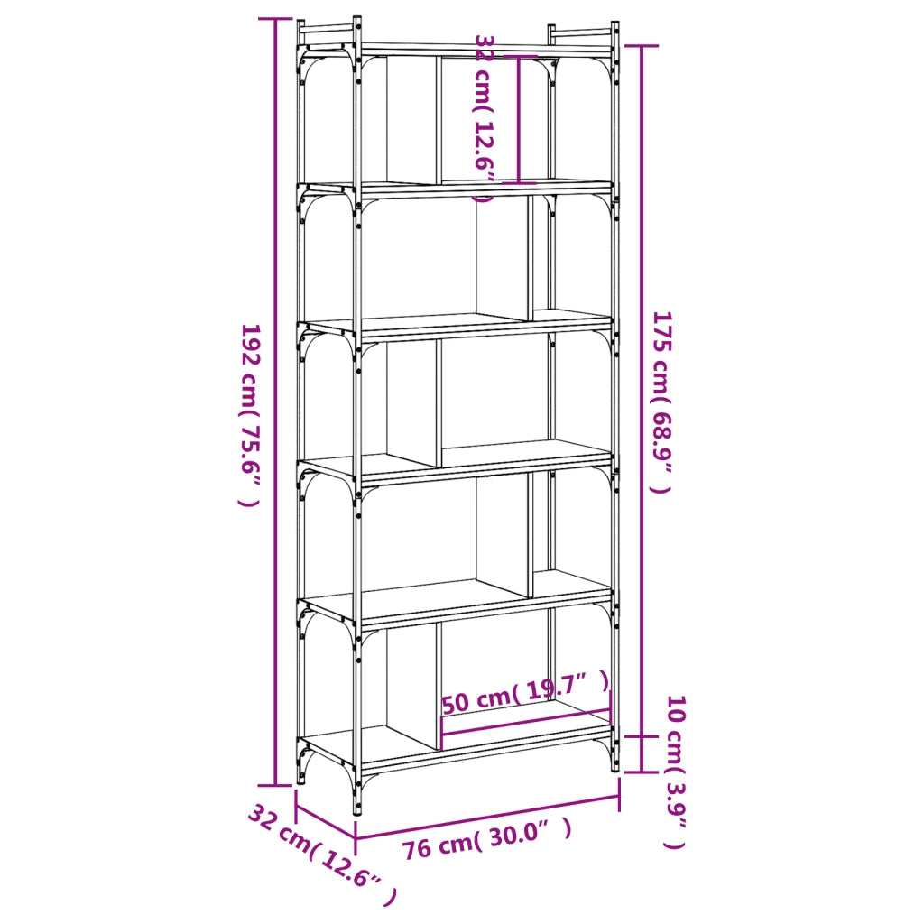 Libreria Rovere Fumo 6 Ripiani 76x32x192 cm Legno Multistrato 833947