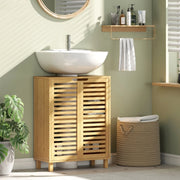 Mobile sotto lavabo in bambù naturale con ripiano regolabile, 60x30x80 cm