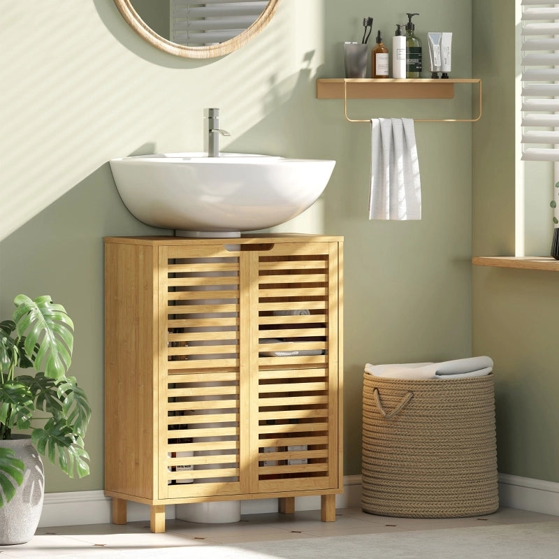 Mobile sotto lavabo in bambù naturale con ripiano regolabile, 60x30x80 cm