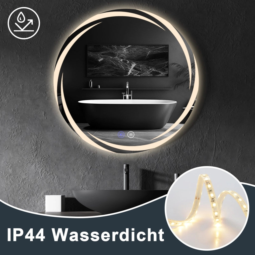 ZMH Specchio da bagno con illuminazione Specchio da bagno moderno rotondo IP44 con funzione touch