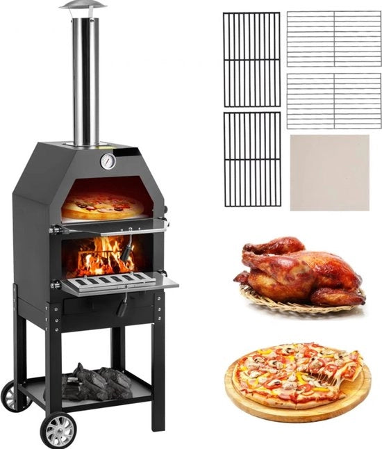 Forno per Pizza - Forno Esterno per Pizza - Barbecue - BBQ - Forni per Pizza - Con Piatto per Pizza e Diversi Grigliati - 30 CM pizza