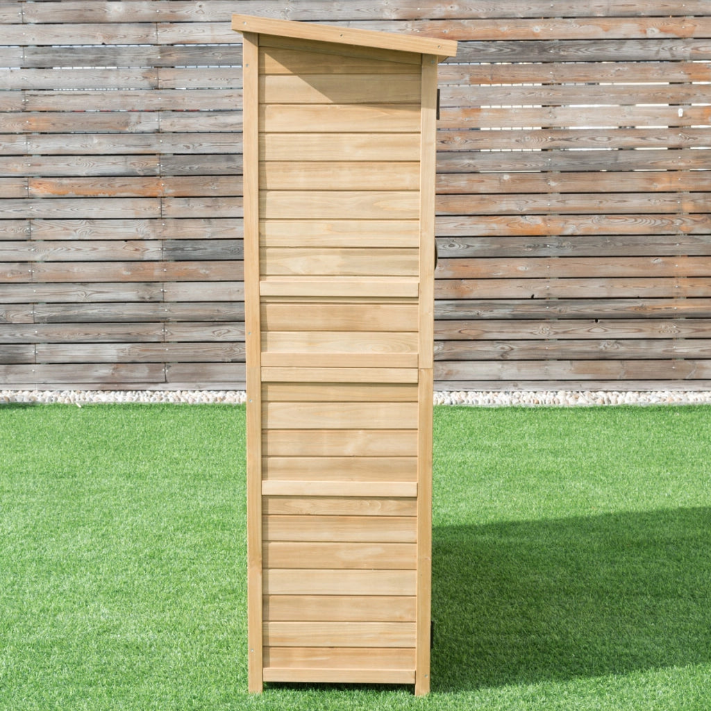 Casetta da giardino con tetto inclinato in asfalto 2 porte e ripiani, Ripostiglio porta attrezzi in legno-Casette da giardino