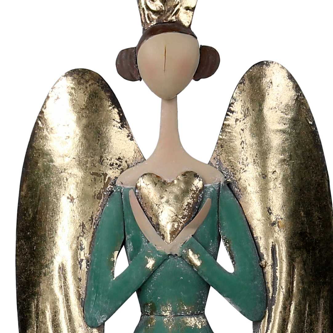 Angelo metallo con corona oro e verde acqua cm 24,8x10,8xh78,1