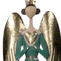 Angelo metallo con corona oro e verde acqua cm 24,8x10,8xh78,1