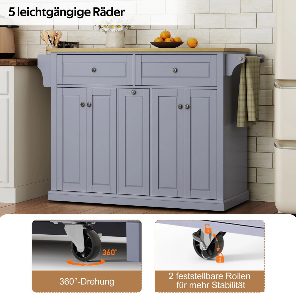 Isola da cucina mobile con piano ribaltabile, MDF, naturale e grigio