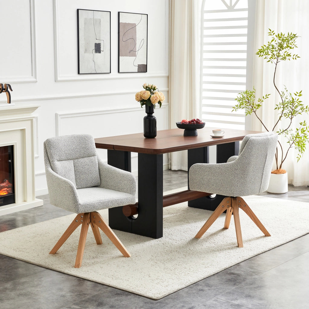 SEDIA Girevole Set da 2 pezzi 87 cm Tessuto grigio chiaro e legno massello