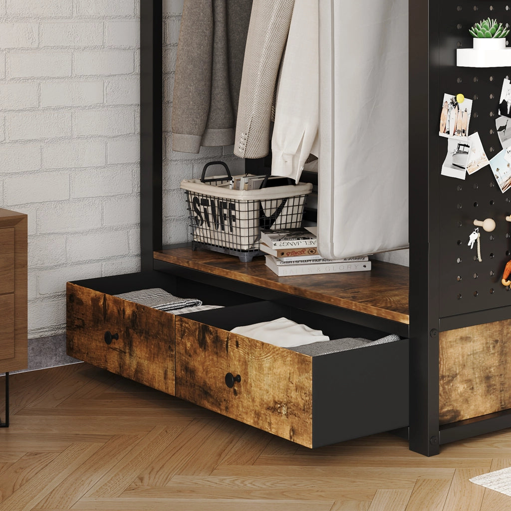 Letto a castello 120x200 cm con modulo contenitore in metallo e legno nero e noce scuro