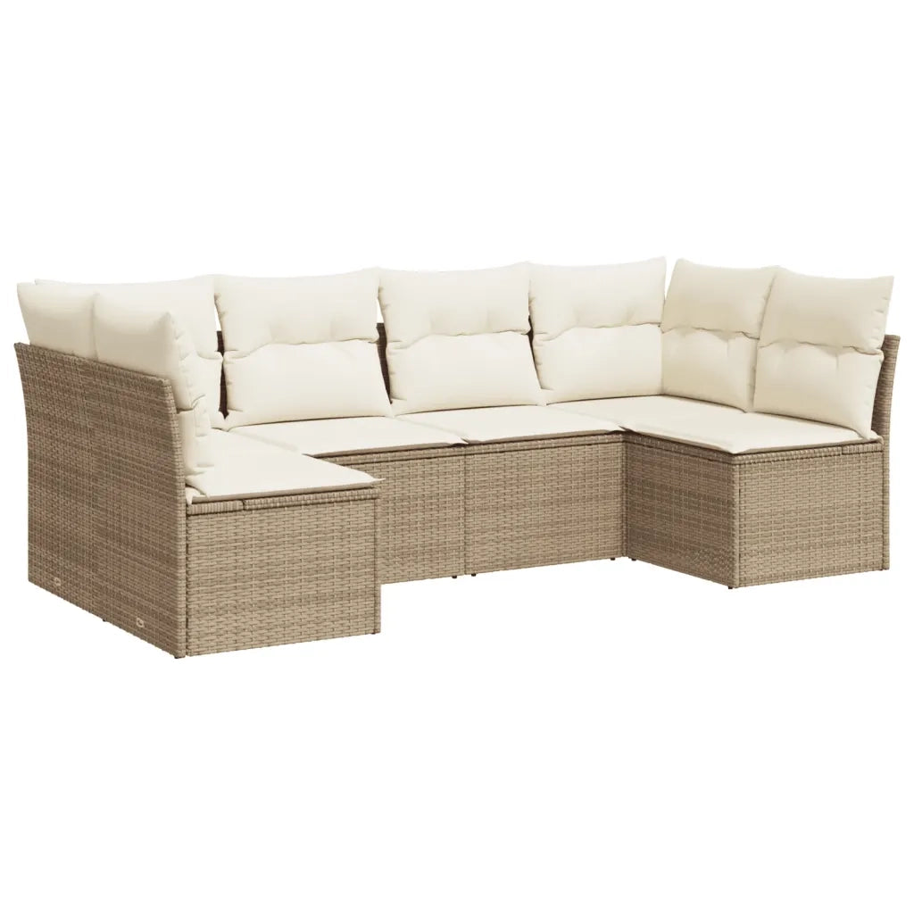 Set Divano da Giardino 6 pz con Cuscini Beige in Polyrattan