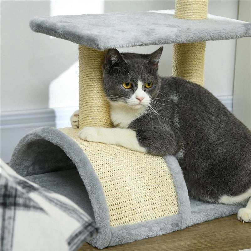 ALBERO PER GATTI A 3 LIVELLI CON TIRAGRAFFI PELUCHE E SISAL 40X35X72 CM GRIGIO CHIARO