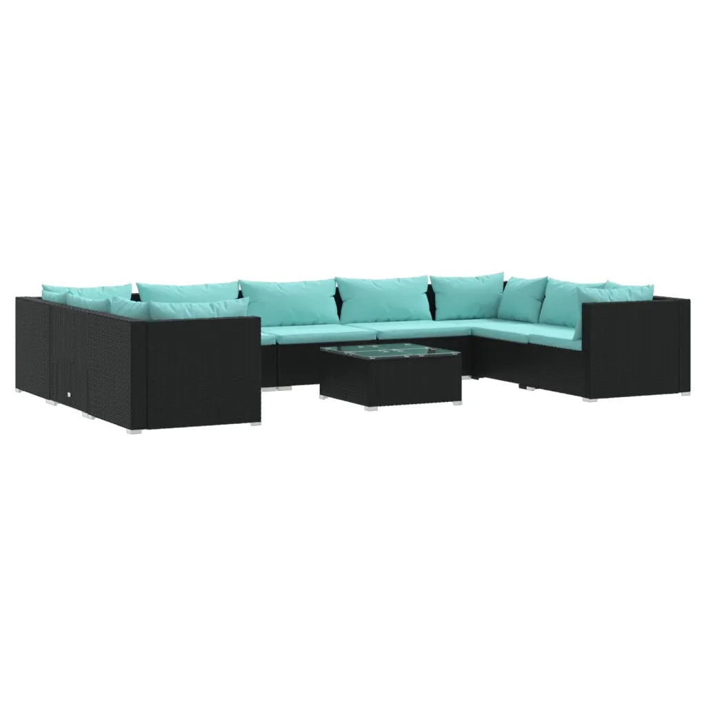 Set Divani da Giardino 10 pz con Cuscini in Polyrattan Nero cod mxl 34628