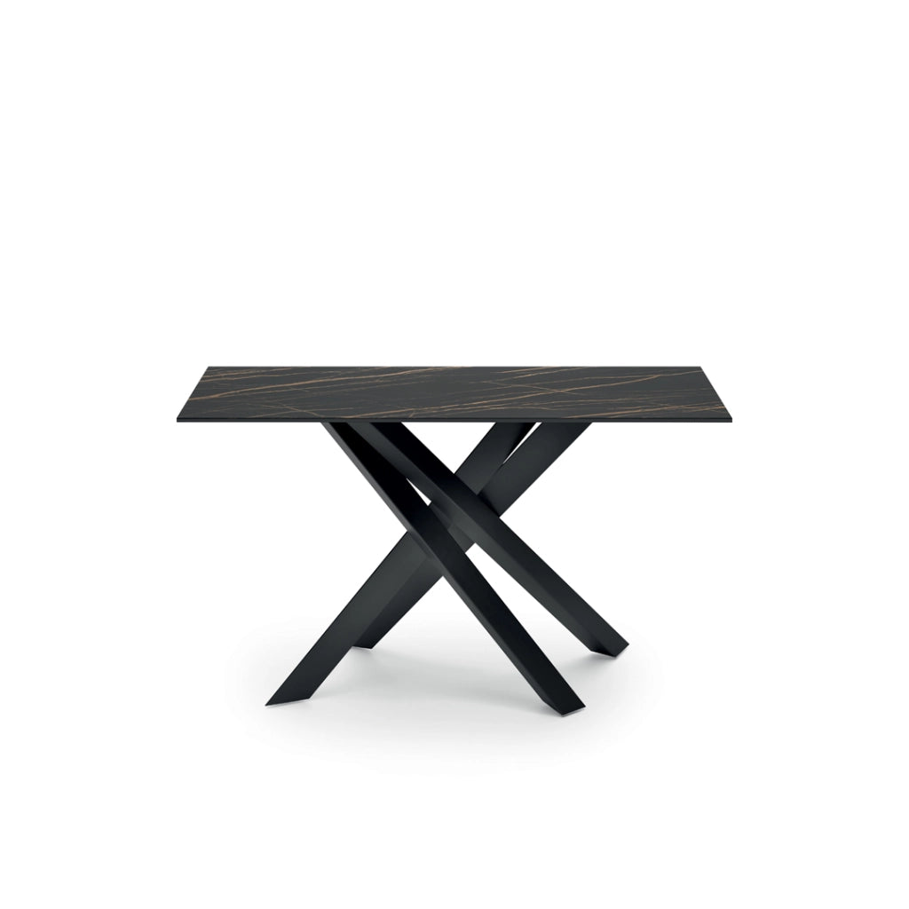 Consolle Xenia 110x30 cm con top in ceramica marmo nero portoro e struttura in metallo verniciato nero - Stones