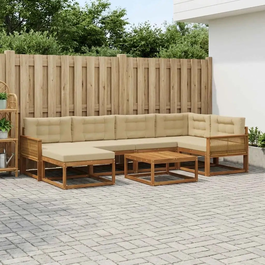 Set di divani da esterno con cuscino 7 pcs Naturale e Beige 3382731