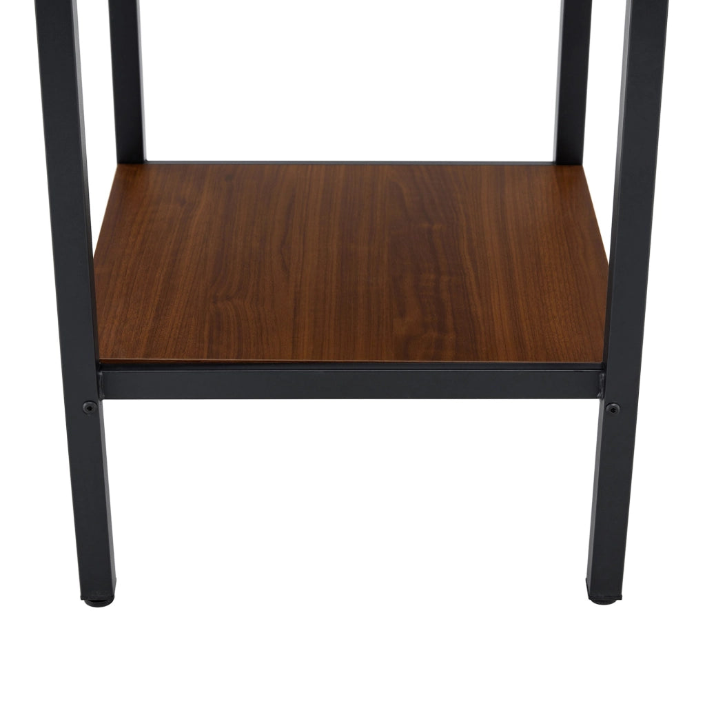 Tavolo rotondo moderno 100 cm con ripiano portaoggetti; in MDF e metallo; colore noce