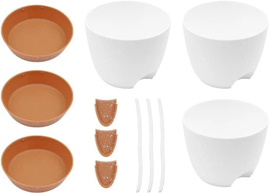 Set di vasi autoirriganti per piante da interni - 3 pezzi - Bianco - Vasche moderne e decorative con fori di drenaggio - Dimensione 16,5 cm