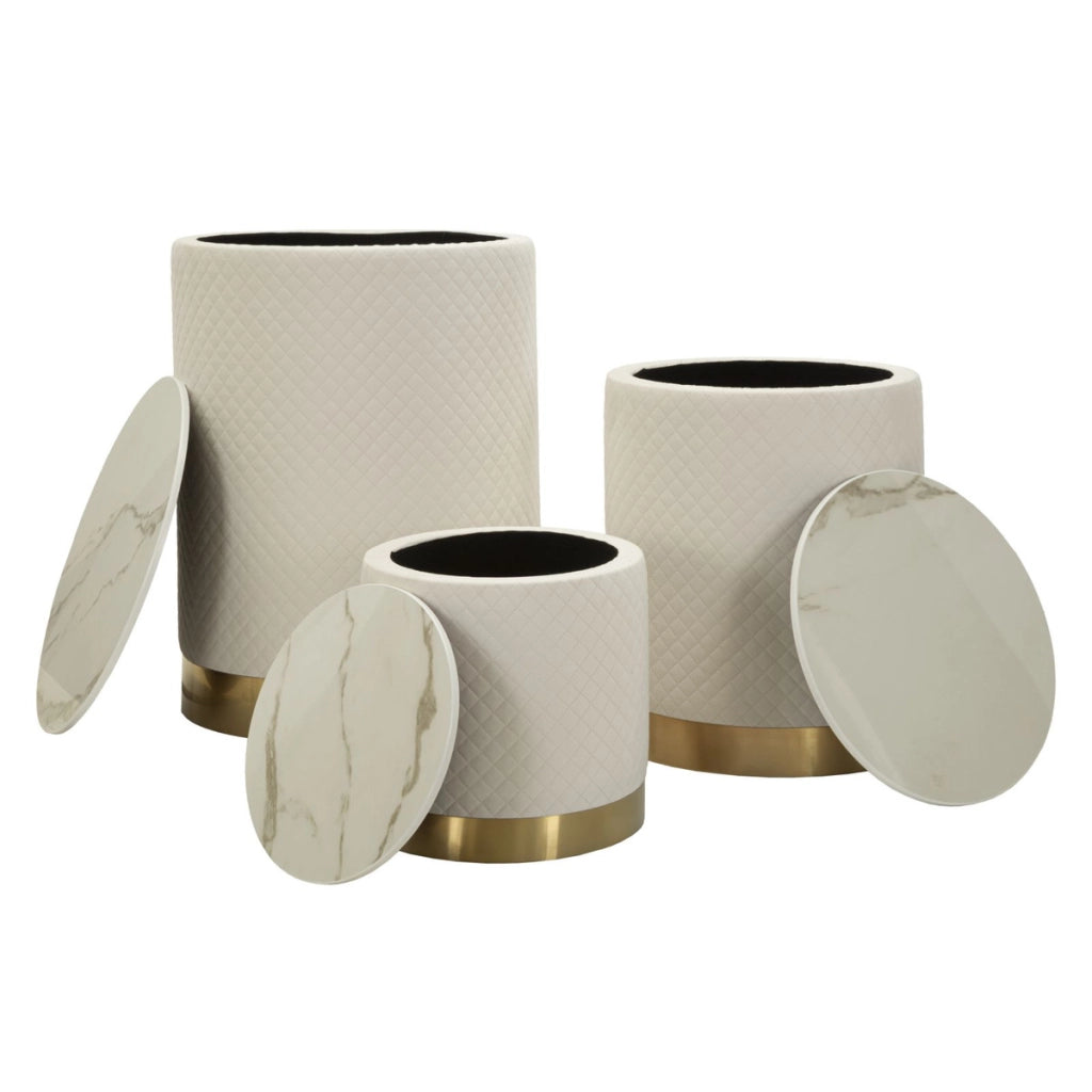 Set di 3 Pouf VKH770, Beige, Legno, 60x60x80 cm