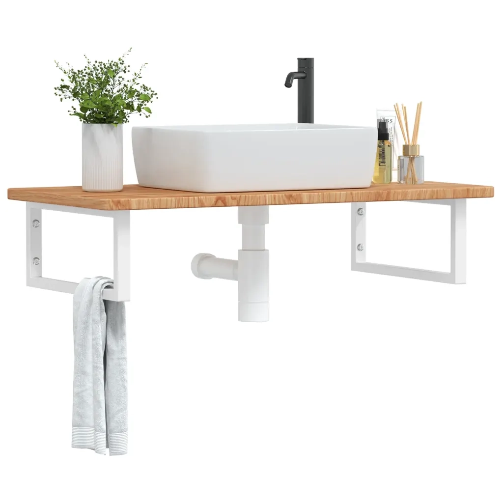 vidaXL Ripiano a Parete per Lavabo in Acciaio e Massello di Rovere