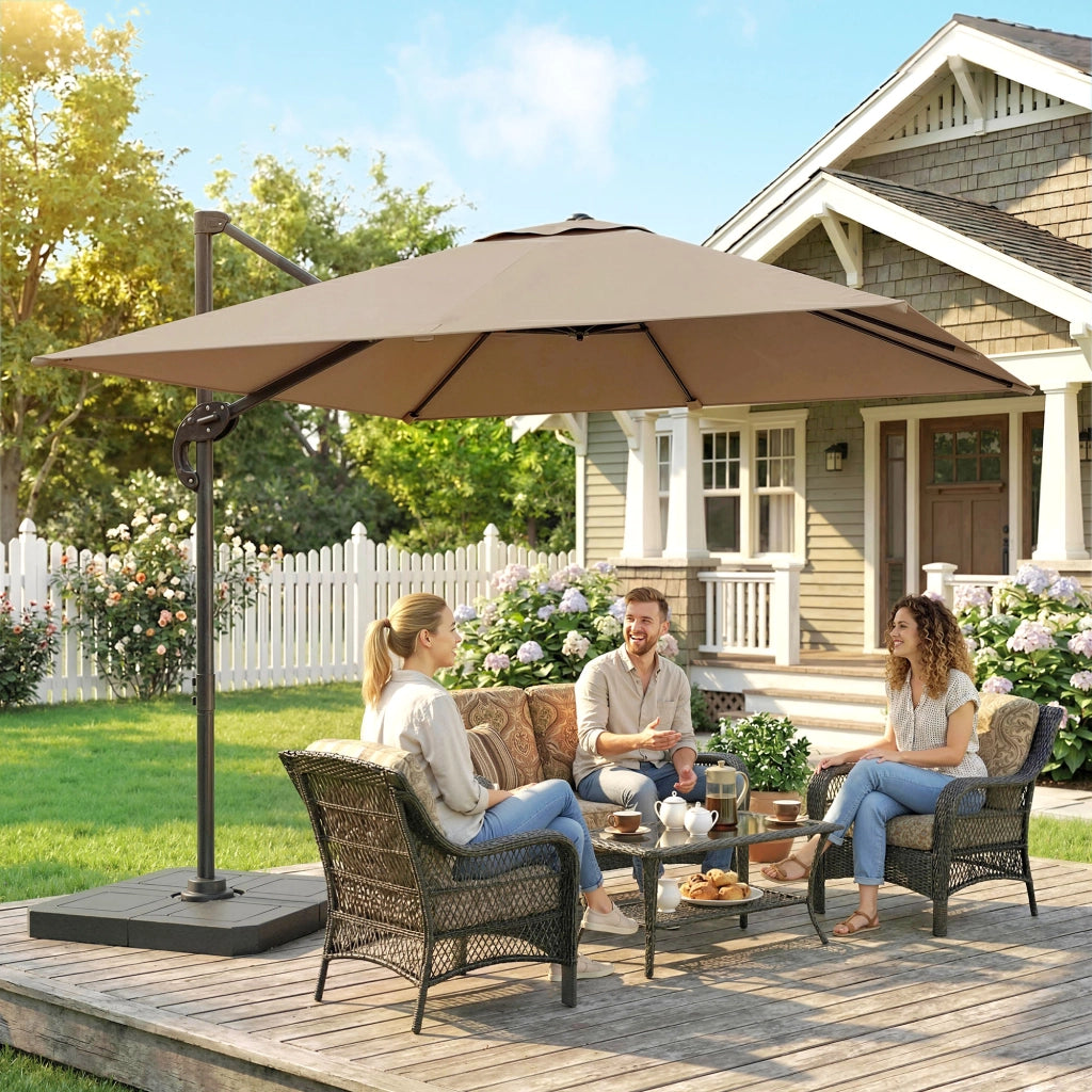 Parasol d¨¦port¨¦ carr¨¦ per giardino esterno ¨C zephmum ¨C kaki 2.4x2.4m, mastro in alluminio