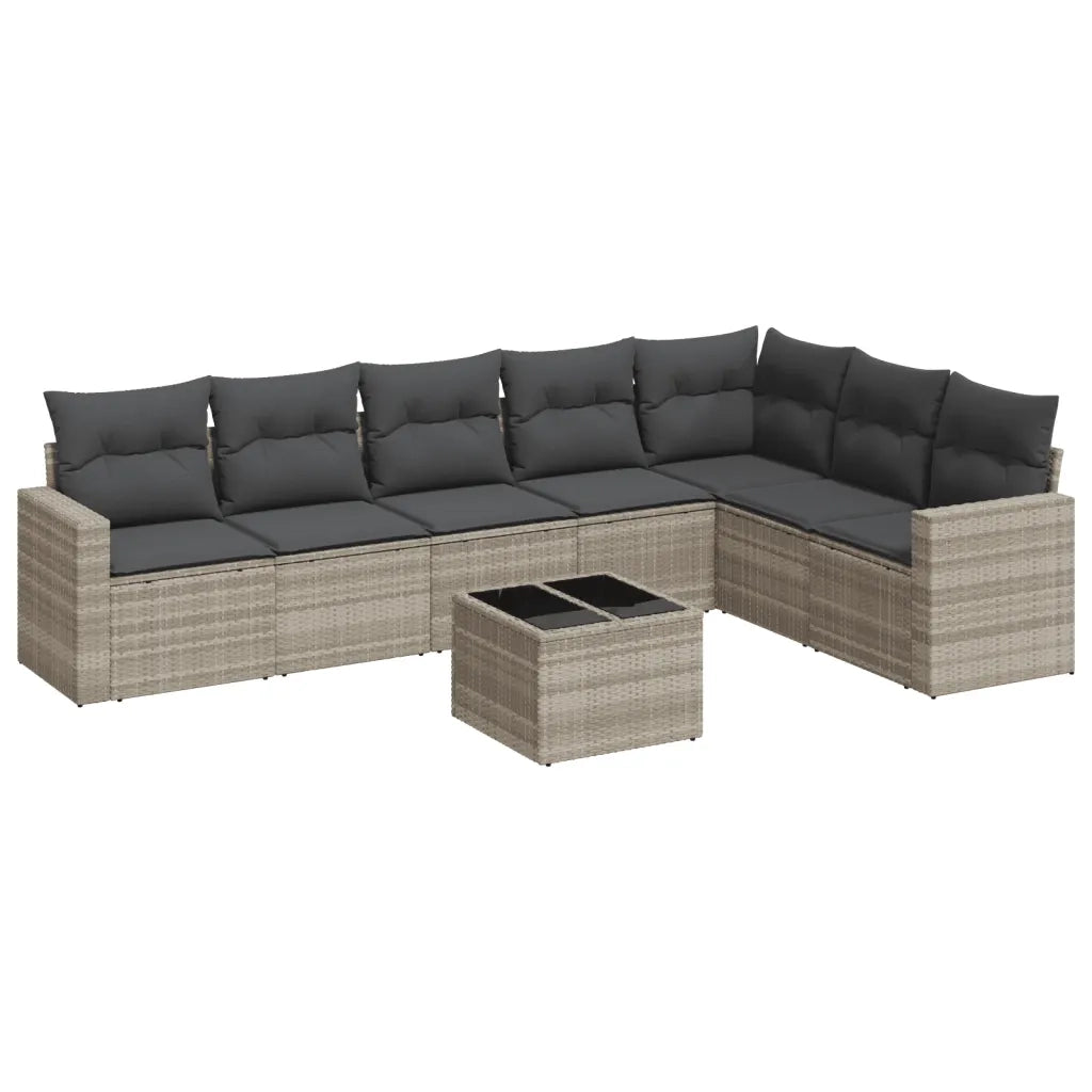 Set Divano da Giardino 8pz con Cuscini Grigio Chiaro Polyrattan