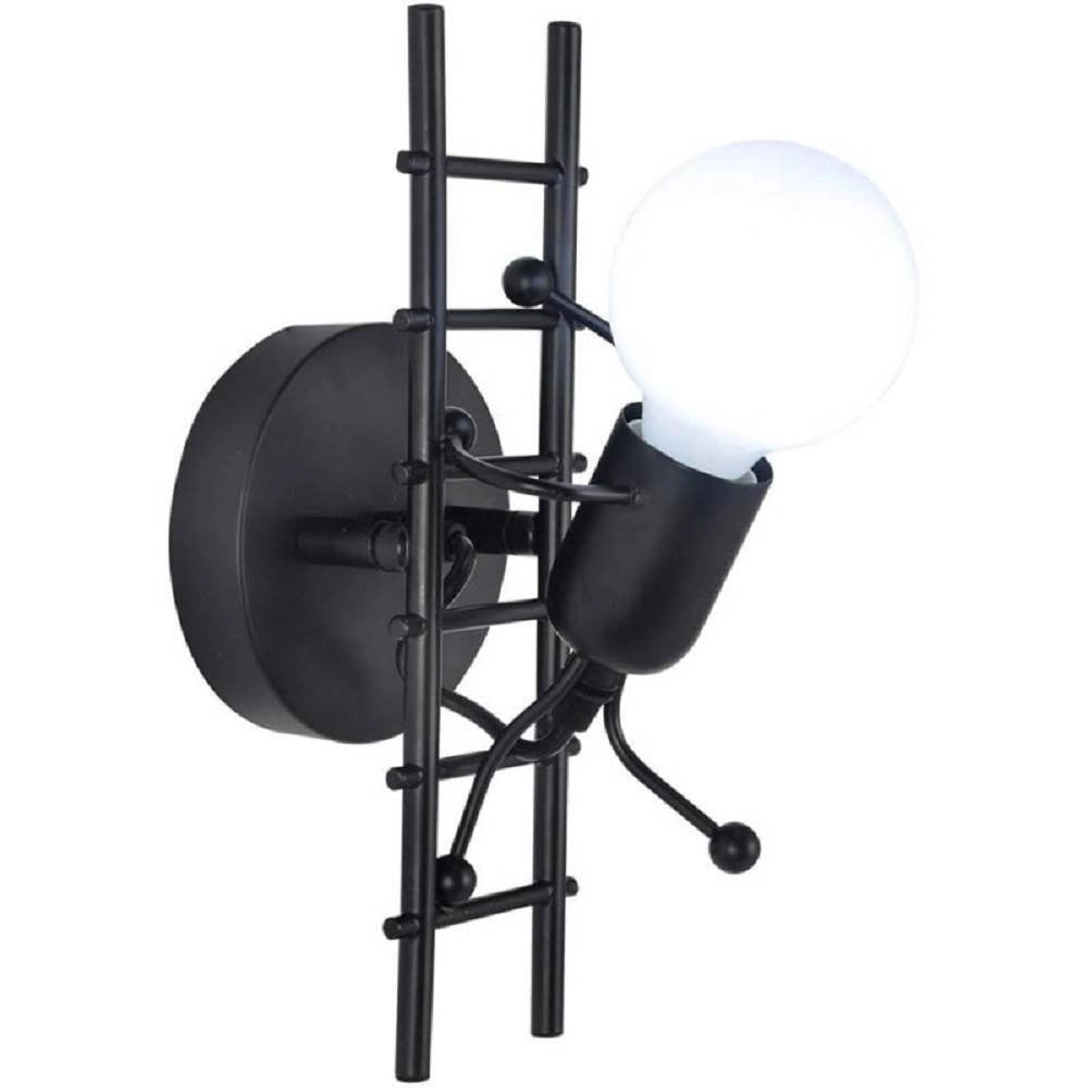 Trade Shop - Applique Da Parete Decorativo Forma Omino Sulla Scala In Metallo Attacco E27 Aq49 - Nero