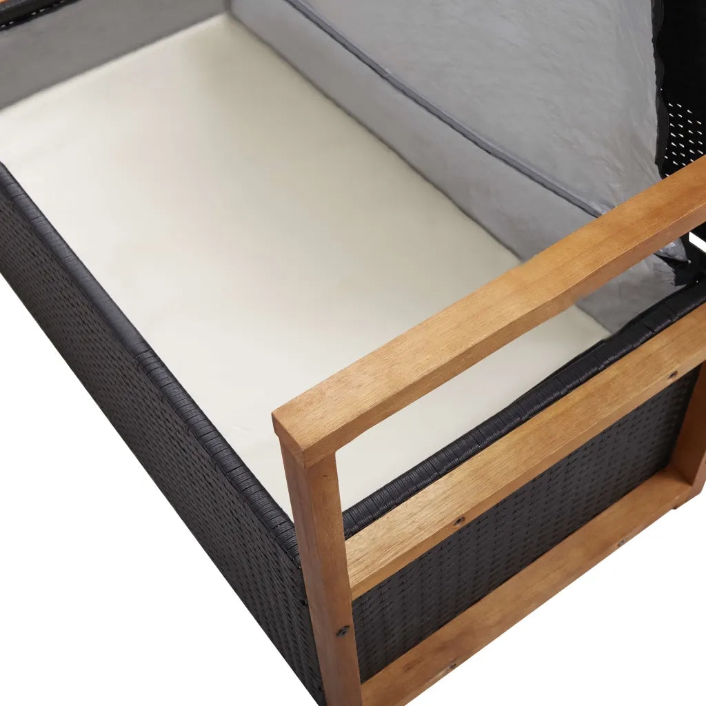 Cassapanca 115 cm in Polyrattan e Legno Massello di Acacia Nero