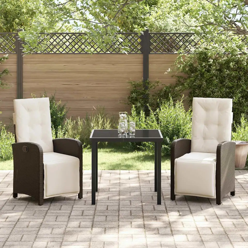 Set da Pranzo per Giardino con cuscino 3 pcs Marrone polyrattan 3380316