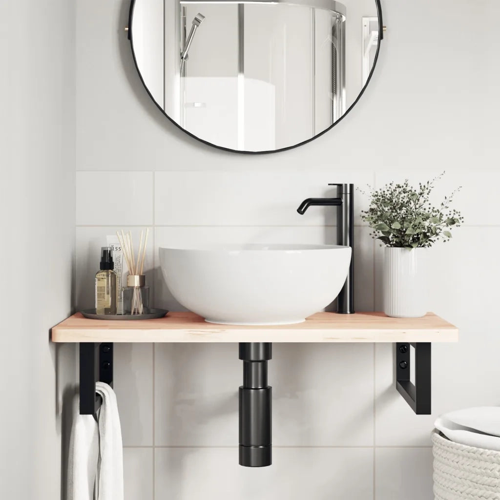 vidaXL Ripiano a Parete per Lavabo in Acciaio e Massello di Faggio