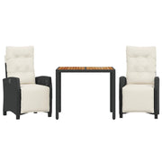 Set da Pranzo da Giardino 3 pz | Set Salotto da Giardino con Cuscini Nero in Polyrattan