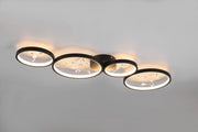GROOVY PLAFONIERA LED  37W 4600lm, 3000K 4 CERCHI CON DECORI GEMME TRASPARENTI NERA CON FUNZIONE DI REGOLAZIONE INTENSITA' CON NORMALE INTERRUTTORE A PARETE L. 96CM