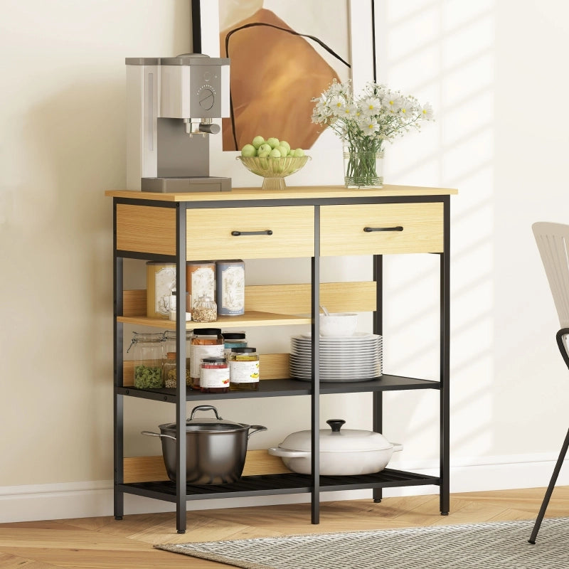 Credenza con 2 cassetti e 3 ripiani aperti stile industriale per cucina e soggiorno 90 × 40 × 91 cm