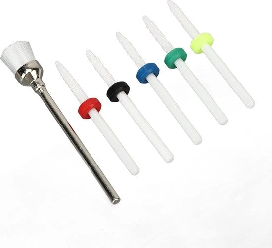 Set di punterelle da 6 pezzi - Rimuovitore di anello professionale in ceramica - Bit per limare unghie - Trapano di rimozione polacco per artigiani unghie.