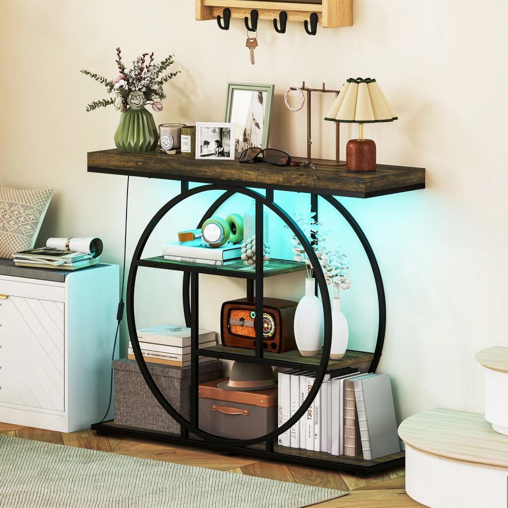 Mobile console con illuminazione LED ¨C zephmum ¨C marrone rurale e nero, 100 cm