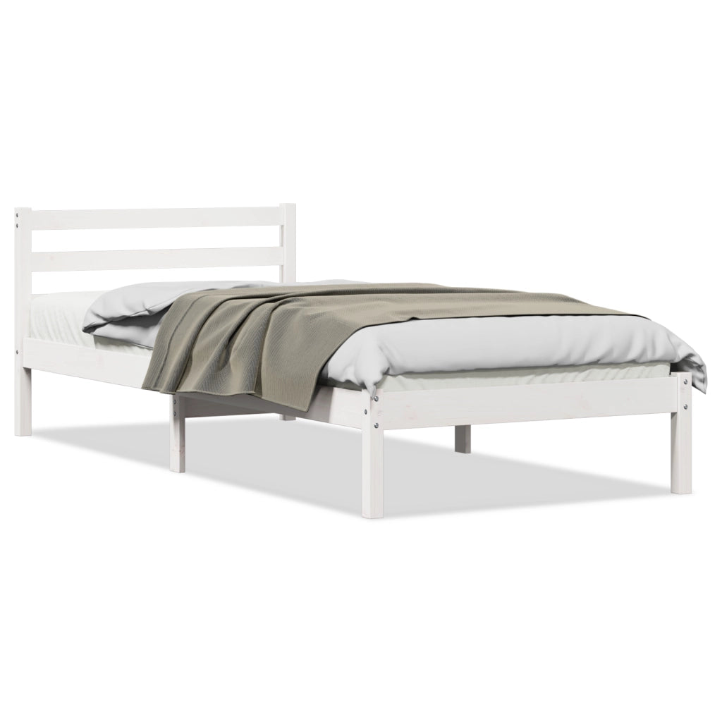 Struttura del letto  con testiera Bianca 80x220 cm in legno massello di pino