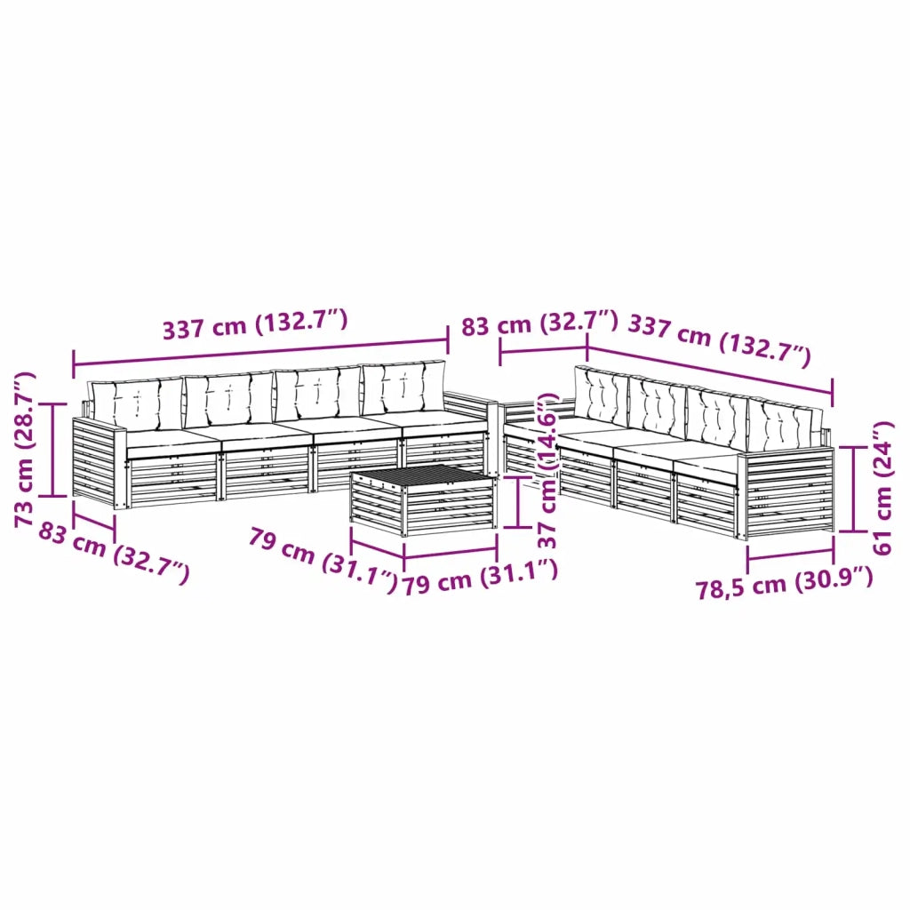 Set di divani da esterno 9 pcs Grigio Naturale e Chiaro 3373226