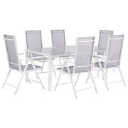 Set da pranzo da giardino in 7 pezzi Tavolo da pranzo in alluminio grigio con 6 sedie pieghevoli