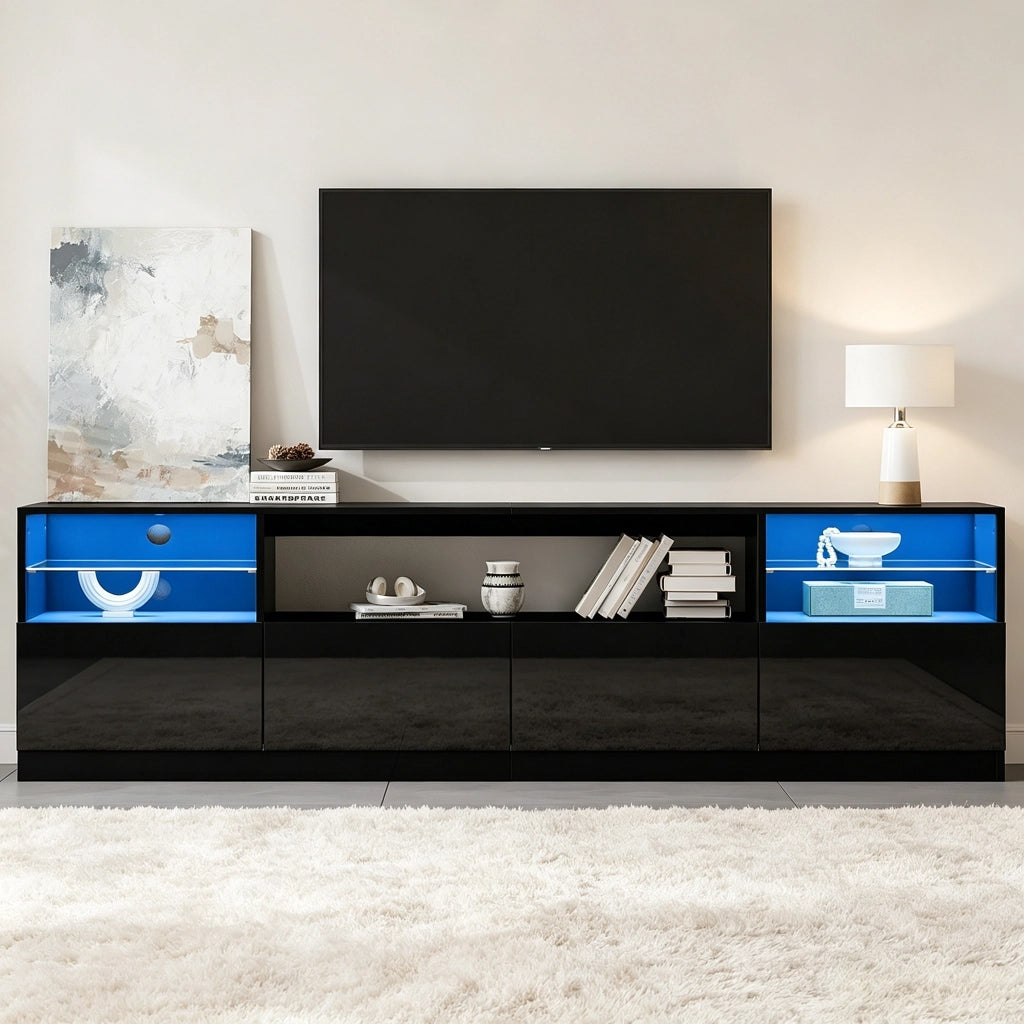 Cassettiera TV nera lucida in truciolare lunga 180 cm